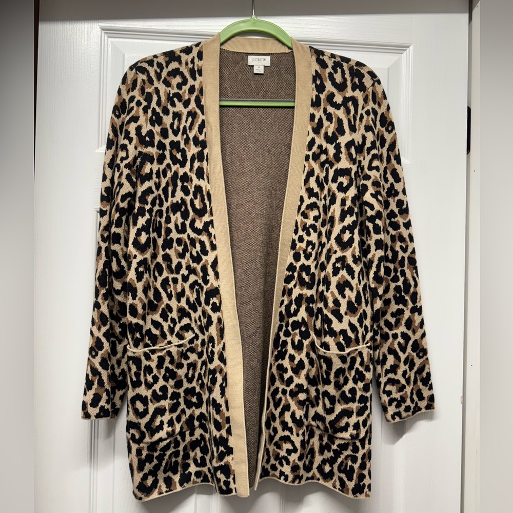 J. Crew Leopard Print Open Front Cardigan in Tan and Black, Size: S
